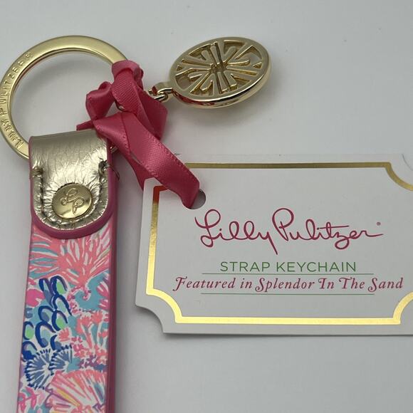 Vera Bradley Splendor In Sand Strap Key Chain Ring with Logo Charm - Picture 2 of 6